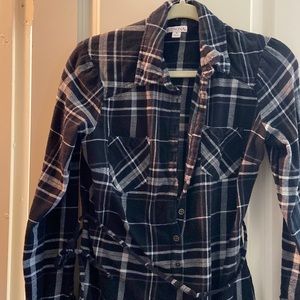Flannel mid length shirt dress